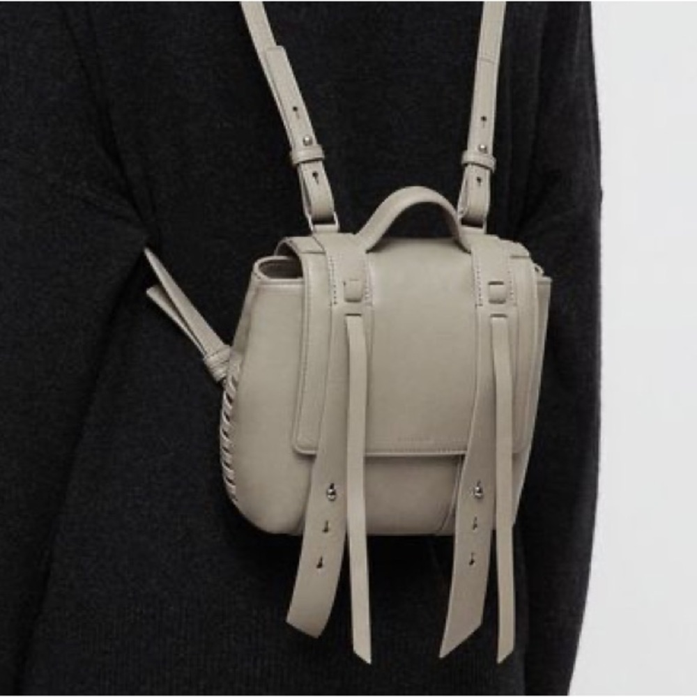 NWT ALLSAINTS Fin Leather Mini Convertible Backpack/Crossbody in Natural Grey
